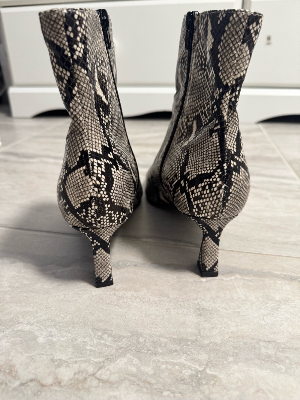 Steve Madden Black & Cream Snakeskin Pointed Toe Ankle Boots - Picture 3 of 8